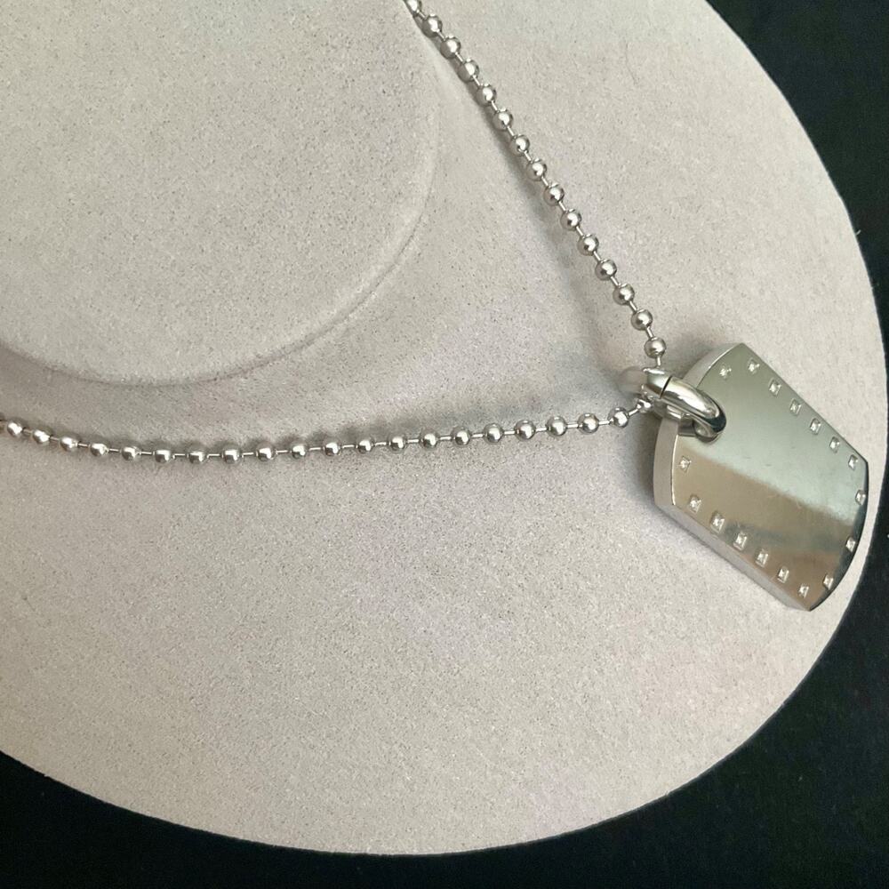 Men’s Genuine Diamond Dog Tag Pendant & Chain ~ Pre-loved Retails $400.00